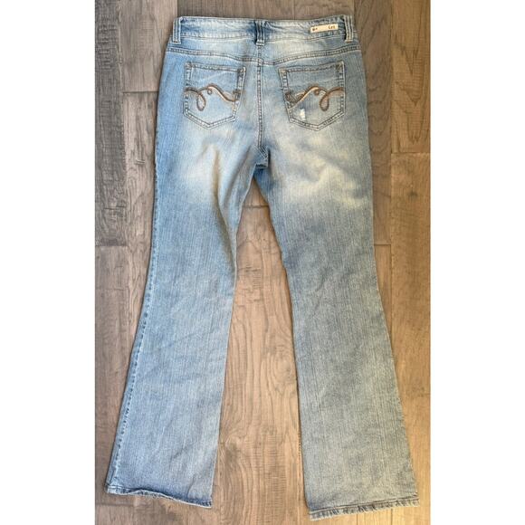 Y2K LEI Sophia Junior Sz 11 Hiphugger Denim Bootcut Flare Embroidered pockets - Picture 8 of 8